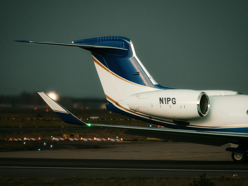Private jet at dusk